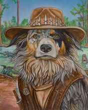 Load image into Gallery viewer, Limited edition art print titled 'Crocodile Aussie' by artist Ian Russell, featuring a vibrant watercolor composition with an airbrushed background, available in multiple sizes.