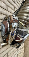 Load image into Gallery viewer, Detailed close-up of Buck De Lux’s steampunk metal gears and mechanical elements, showcasing expert craftsmanship and industrial design