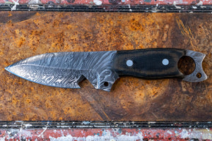 Skinner Knife- Micarta and Damascus Steel with "Snakeskin Sheath"