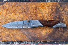 Load image into Gallery viewer, Folding Knife- Walnut and Damascus Steel with &quot;SY engraved&quot;