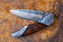 Load image into Gallery viewer, Folding Knife- Walnut and Damascus Steel with &quot;SY engraved&quot;