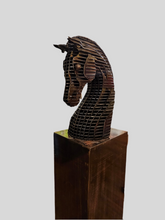 Load image into Gallery viewer, Handcrafted metal horse sculpture by John Benedict, featuring a modern industrial design with layered metal details