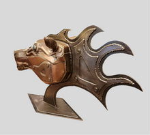 Load image into Gallery viewer, Raw Power – A handcrafted metal horse head sculpture by Paul Klaine, featuring steampunk-inspired gears, mechanical details, and a bold Western cowboy aesthetic, perfect for equestrian and industrial decor