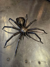 Load image into Gallery viewer, “Wolf Spider” reclaimed metal sculpture by David Groenjes, handcrafted steel spider art made from welded and repurposed materials, original wildlife sculpture at Ian Russell Gallery Prescott Arizona.