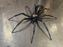 Load image into Gallery viewer, “Wolf Spider” reclaimed metal sculpture by David Groenjes, handcrafted steel spider art made from welded and repurposed materials, original wildlife sculpture at Ian Russell Gallery Prescott Arizona.