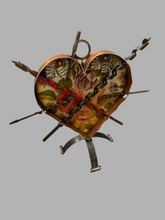 Load image into Gallery viewer, Drill Your 🌺 – A handcrafted steampunk metal heart sculpture with riveted textures, mechanical elements, and floral details, symbolizing the fusion of industry and romance.