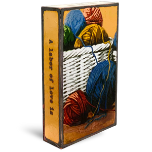 Side view of Heartstrings Spiritile by Houston Llew – Showcasing copper edges with vibrant kiln-fired glass and engraved inspirational quote.