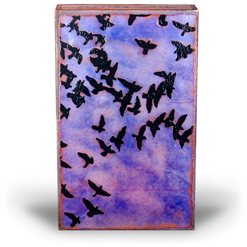 ouston Llew Spiritile 010 Aloft – Retired Art Tile with Black Birds in Flight