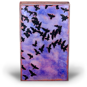 ouston Llew Spiritile 010 Aloft – Retired Art Tile with Black Birds in Flight