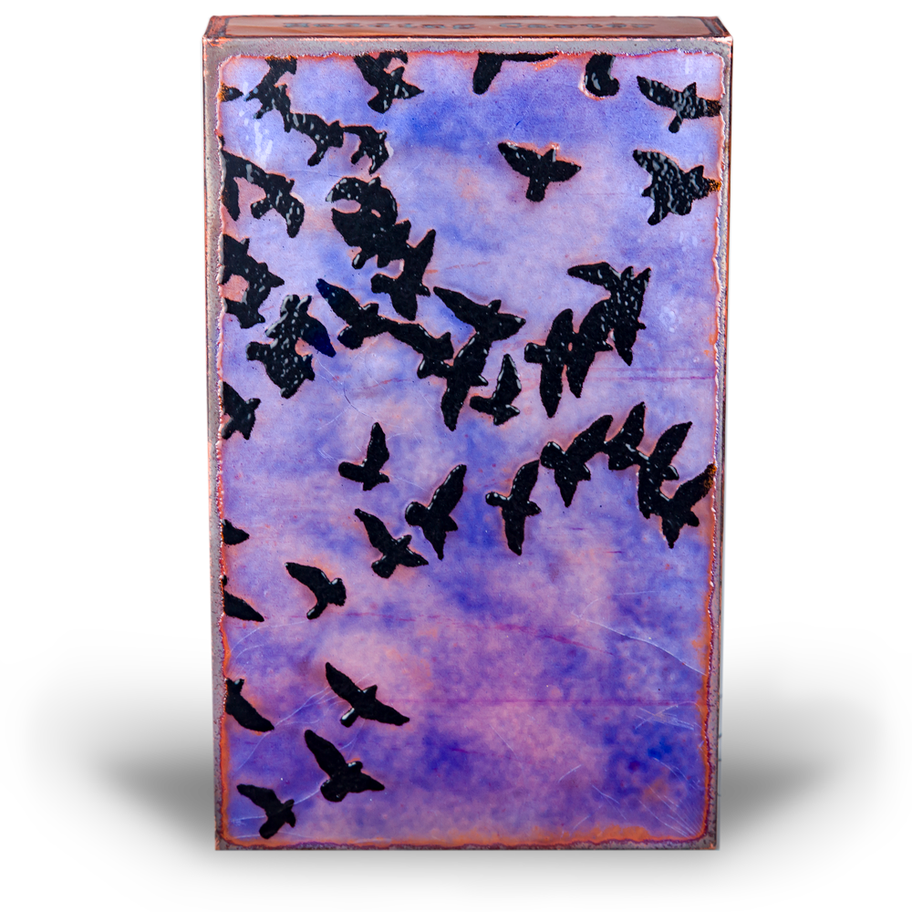 ouston Llew Spiritile 010 Aloft – Retired Art Tile with Black Birds in Flight