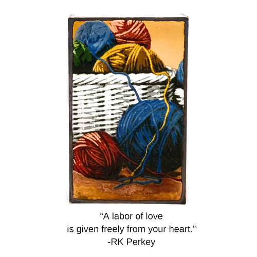 Heartstrings Spiritile by Houston Llew – Handcrafted glass enamel on copper art tile featuring musical design and heartfelt quote, available at Ian Russell Gallery.