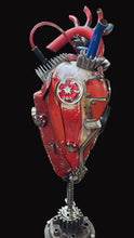 Load image into Gallery viewer, “Kick Start My Heart steampunk metal sculpture by Paul Klaine, reclaimed steel anatomical heart with gauges, gears, and industrial detailing.”