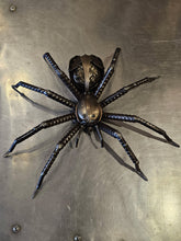 Load image into Gallery viewer, “Wolf Spider” reclaimed metal sculpture by David Groenjes, handcrafted steel spider art made from welded and repurposed materials, original wildlife sculpture at Ian Russell Gallery Prescott Arizona.