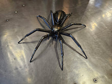 Load image into Gallery viewer, “Wolf Spider” reclaimed metal sculpture by David Groenjes, handcrafted steel spider art made from welded and repurposed materials, original wildlife sculpture at Ian Russell Gallery Prescott Arizona.