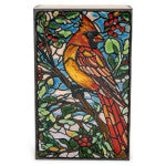 Load image into Gallery viewer, “Houston Llew Spiritile #302 Messenger from Evermore Collection, enamel on copper artwork featuring red cardinal, collectible Spiritile wall art.”