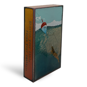 Side view of Houston Llew Spiritile #278 ‘Allure’ – A handcrafted glass-on-copper art tile with deep blue ocean hues and an inspiring quote.