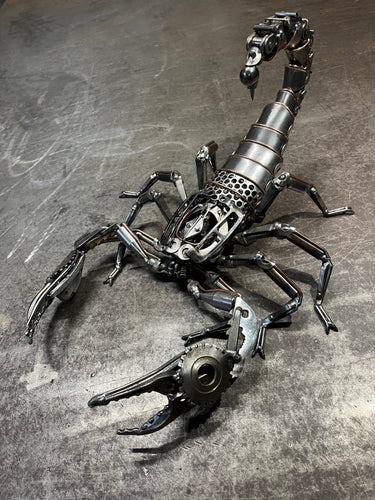 Steampunk Scorpion – Handcrafted reclaimed metal sculpture by David Groenjes, 18