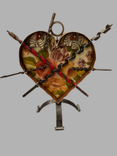 Load image into Gallery viewer, To Drill Your 🌺 – A handcrafted steampunk metal heart sculpture featuring riveted panels, industrial textures, and floral-inspired details, blending mechanical strength with romance