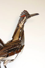 Load image into Gallery viewer, “Roadrunner reclaimed metal sculpture by David Groenjes, 28-inch steel artwork of desert bird handcrafted from salvaged materials, contemporary wildlife art.”