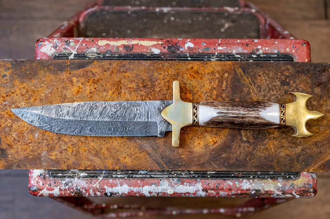 Bowie Knife- Deer Horn and Damascus Steel