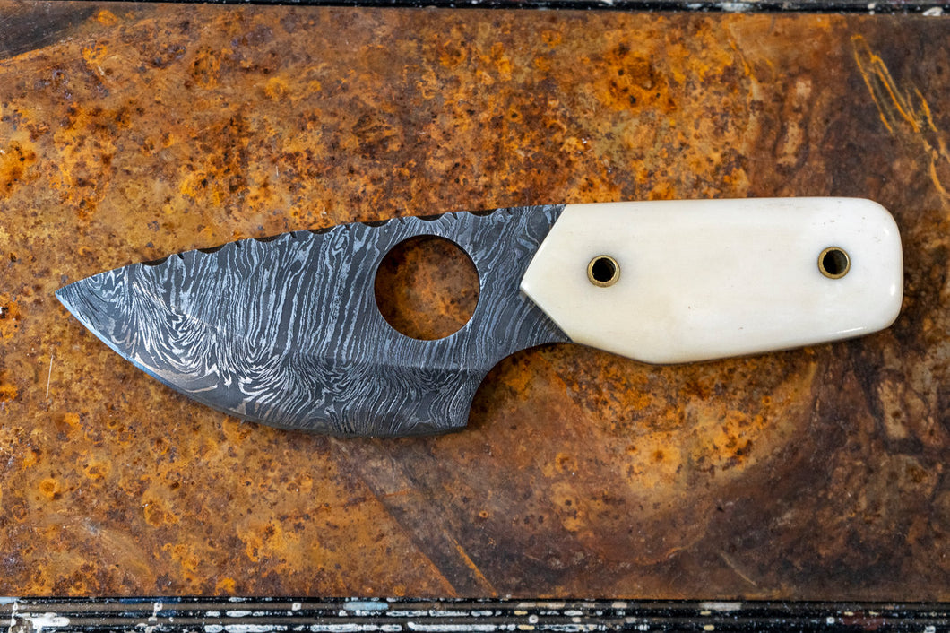 Small Skinner Knife- Bone and Damascus Steel