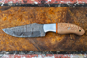 Skinner Knife- Olive Wood and Damascus Steel