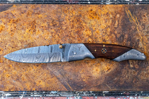 Folding Knife- Walnut and Damascus Steel with "SY engraved"