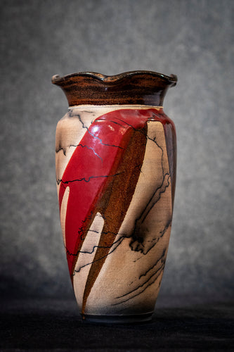Vase-  Red Glazed with Fluted Top