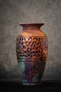 Skinny Medium Vase-  Multi Colored Copper with Hammer Pattern (Not Glazed)