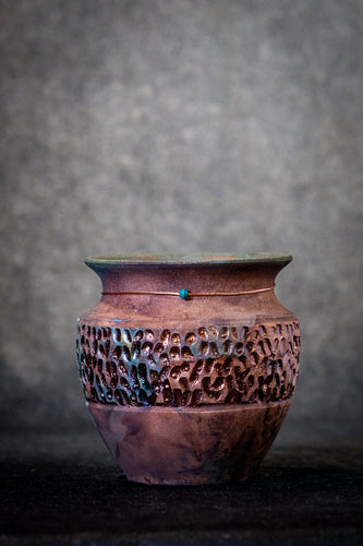 Small Fat Vase-  Multi Colored Copper with Hammer Pattern (Not Glazed)