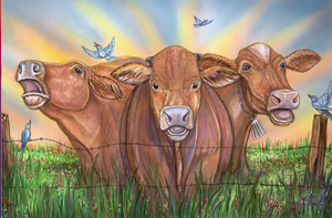 Original Watercolor Painting- "Cow Chorus"