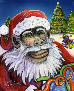 Original Watercolor Painting- "Monkey Clause"