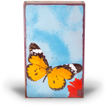 Load image into Gallery viewer, Chrysalis Spiritile by Houston Llew – Handcrafted glass enamel on copper art tile featuring a butterfly and inspirational quote, available at Ian Russell Gallery
