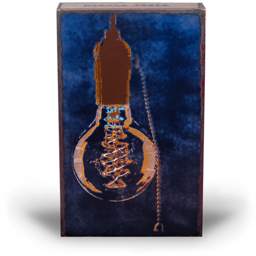 Houston Llew Spiritile #247 ‘Incandescent’ – Glass-on-copper art tile featuring a vibrant firefly in a glowing jar, perfect for nature lovers, whimsical decor, and collectors.