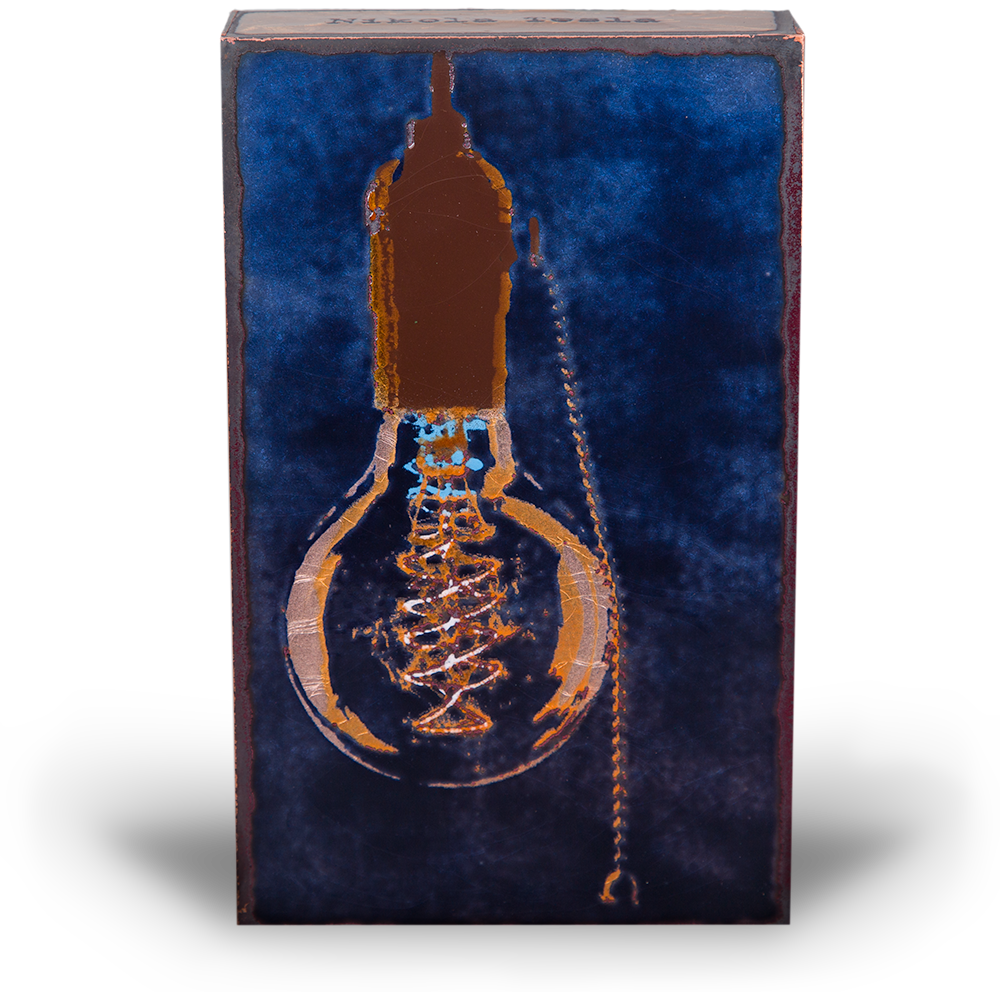 Houston Llew Spiritile #247 ‘Incandescent’ – Glass-on-copper art tile featuring a vibrant firefly in a glowing jar, perfect for nature lovers, whimsical decor, and collectors.