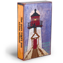 Load image into Gallery viewer, Side view of Houston Llew Spiritile #239 ‘Beacon’ – Handcrafted enamel artwork with wrapped glass edges and an inspirational quote about guidance and strength.