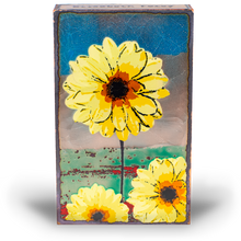 Load image into Gallery viewer, Houston Llew Spiritile #269 ‘Nurture’ – Glass-on-copper art tile featuring a vibrant bird feeding its young in a nest, perfect for nature lovers, mothers, and collectors.