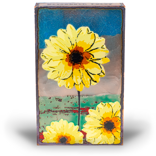 Houston Llew Spiritile #269 ‘Nurture’ – Glass-on-copper art tile featuring a vibrant bird feeding its young in a nest, perfect for nature lovers, mothers, and collectors.