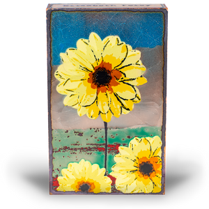 Houston Llew Spiritile #269 ‘Nurture’ – Glass-on-copper art tile featuring a vibrant bird feeding its young in a nest, perfect for nature lovers, mothers, and collectors.