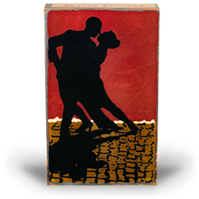 Load image into Gallery viewer, Houston Llew Spiritile #211 ‘Tandem’ – Glass-on-copper art tile featuring a red tandem bicycle, symbolizing partnership, adventure, and connection. Perfect for cyclists and couples.