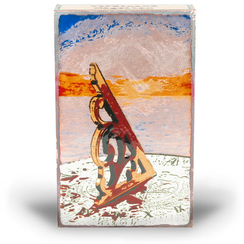 Houston Llew Spiritile #255 ‘Tardis’ – A handcrafted glass enamel art tile featuring a blue British police box, inspired by time travel and adventure.