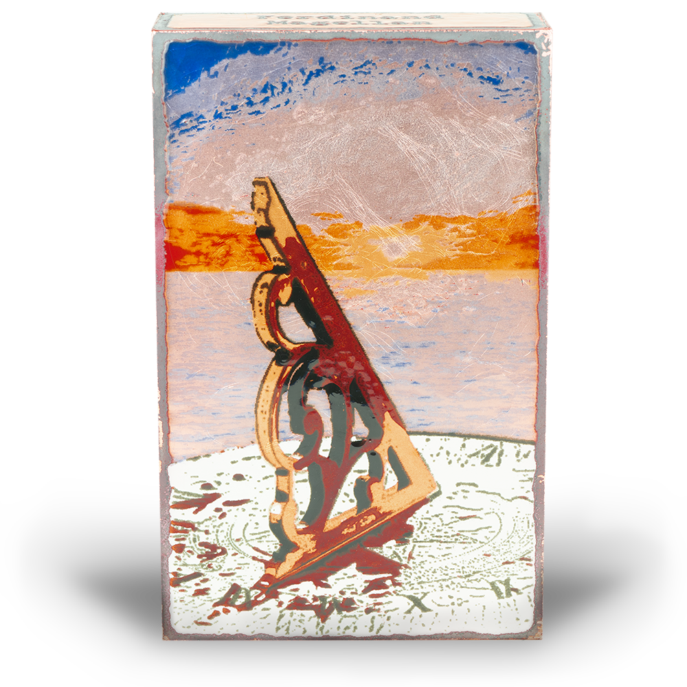 Houston Llew Spiritile #255 ‘Tardis’ – A handcrafted glass enamel art tile featuring a blue British police box, inspired by time travel and adventure.