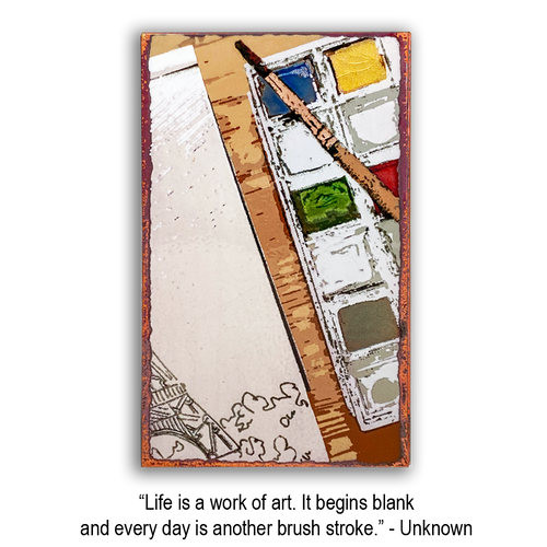 Houston Llew Spiritile #284 ‘Brush Stroke’ – Glass-on-copper art tile featuring an artistic paintbrush design with an inspiring quote, perfect for artists and creatives.