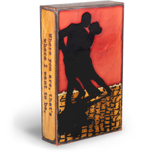 Load image into Gallery viewer, Side view of Houston Llew Spiritile #211 ‘Tandem’ – Handcrafted enamel artwork with wrapped glass edges and an inspirational quote about teamwork and shared journeys.