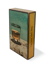 Load image into Gallery viewer, Side view of Houston Llew Spiritile #247 ‘Liquid Courage’ – Glass-on-copper artwork with a rich whiskey-themed design and an inspiring quote about bravery and confidence.