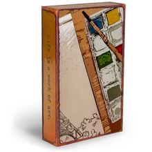 Load image into Gallery viewer, Side view of Houston Llew Spiritile #284 ‘Brush Stroke’ – Handcrafted glass enamel artwork with wrapped edges and an artistic quote about creativity.